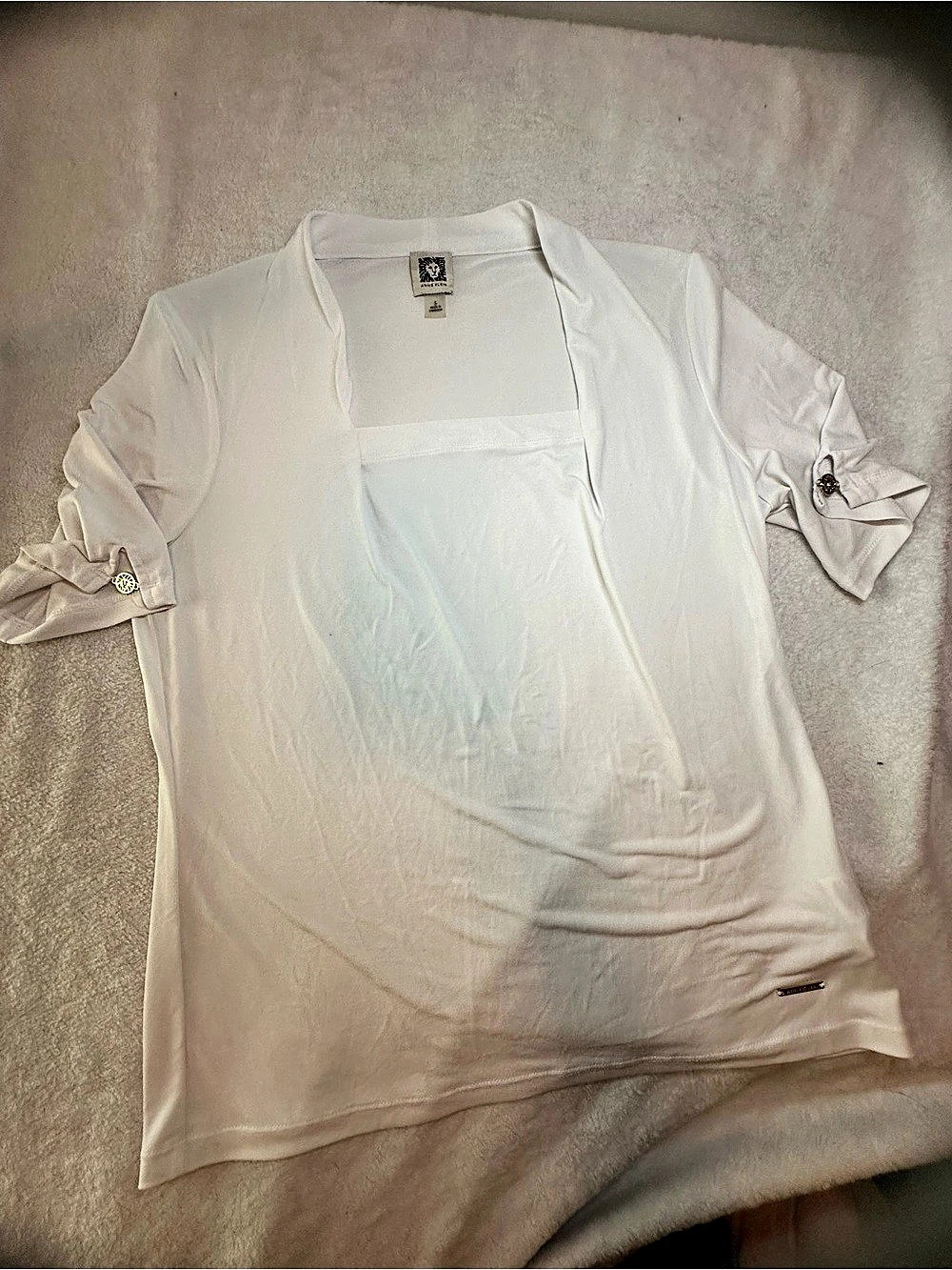 Anne Klein White Short Sleeve Top Size Small Like New
